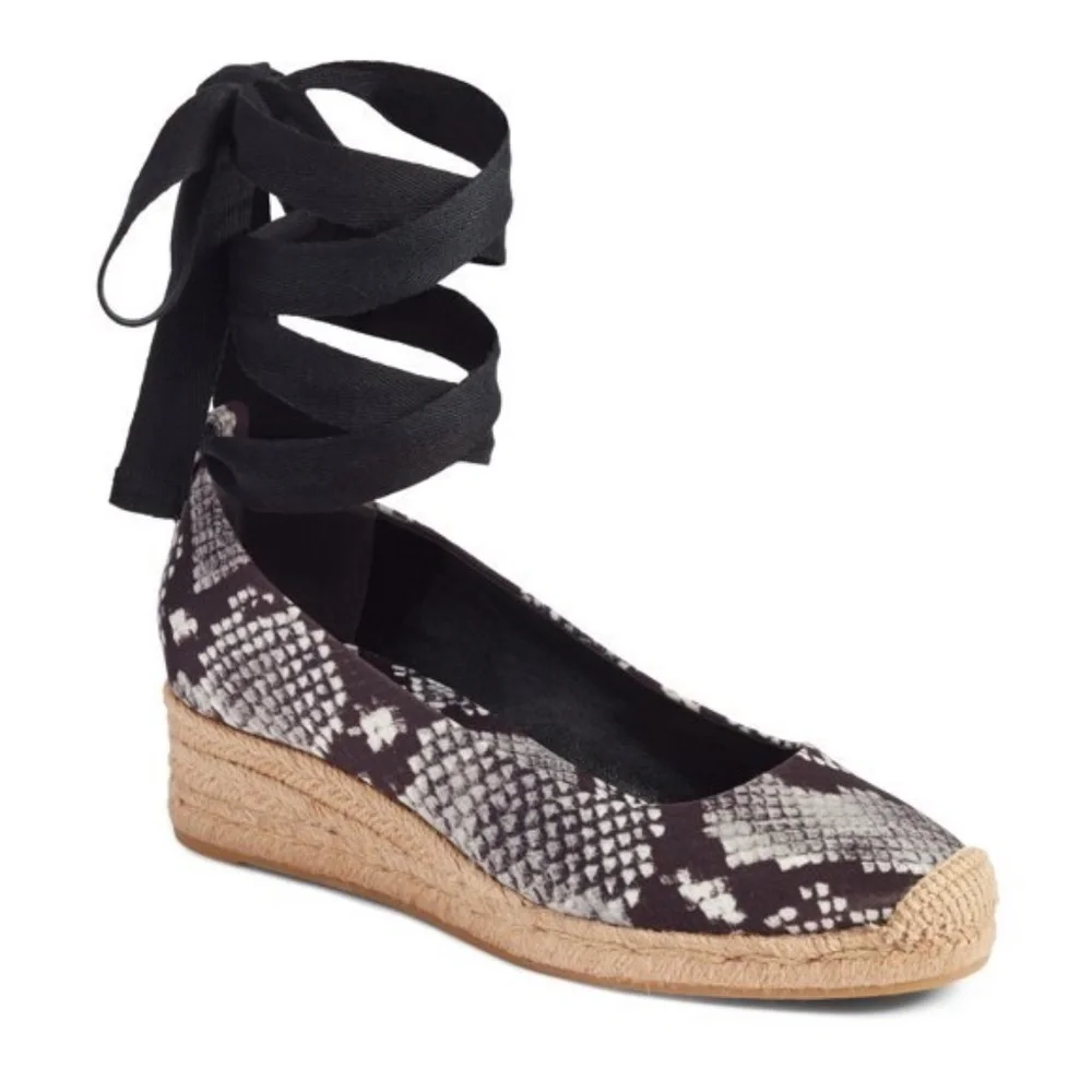 Tory Burch Heather Snakeskin Espadrille Wedge Heels Sz 7